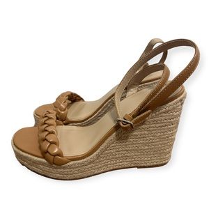 Boutique Braided Espadrille Tan Wedge Heels NWOT